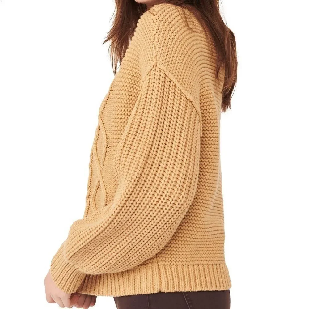 🆕Free People cable knit sweater camel M